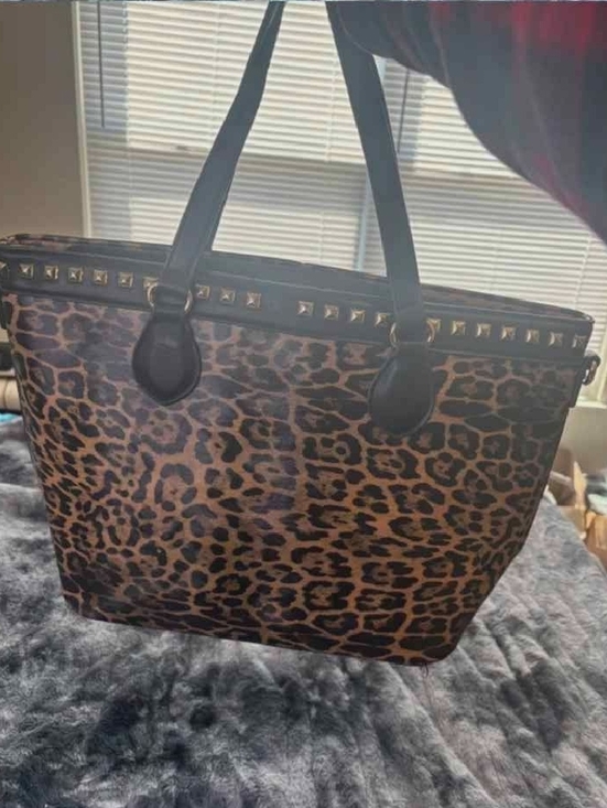 Alexis Bendel Handbags - Leopard Print Tote with Black Handles and Gold Stud Accents
